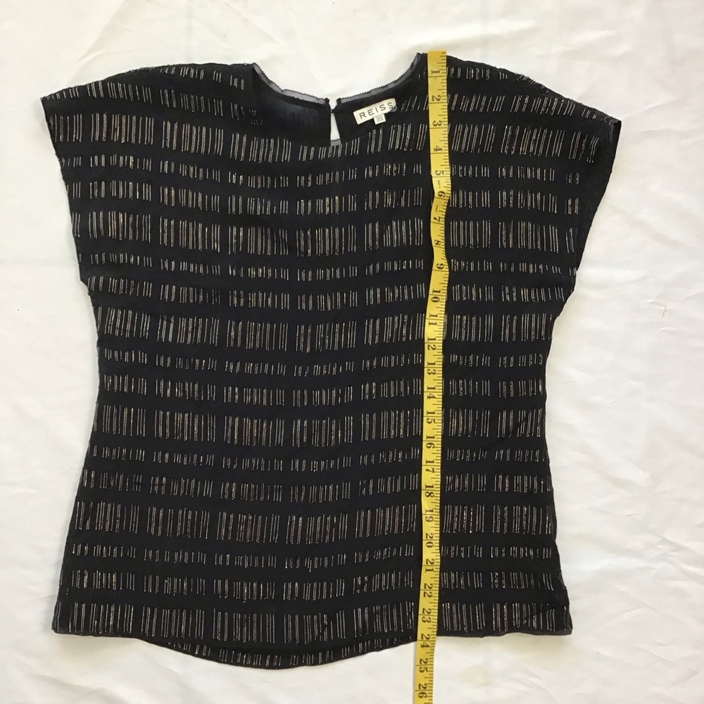 Reiss Black Sheer Striped Short Sleeve Blouse - Picture 7 of 8